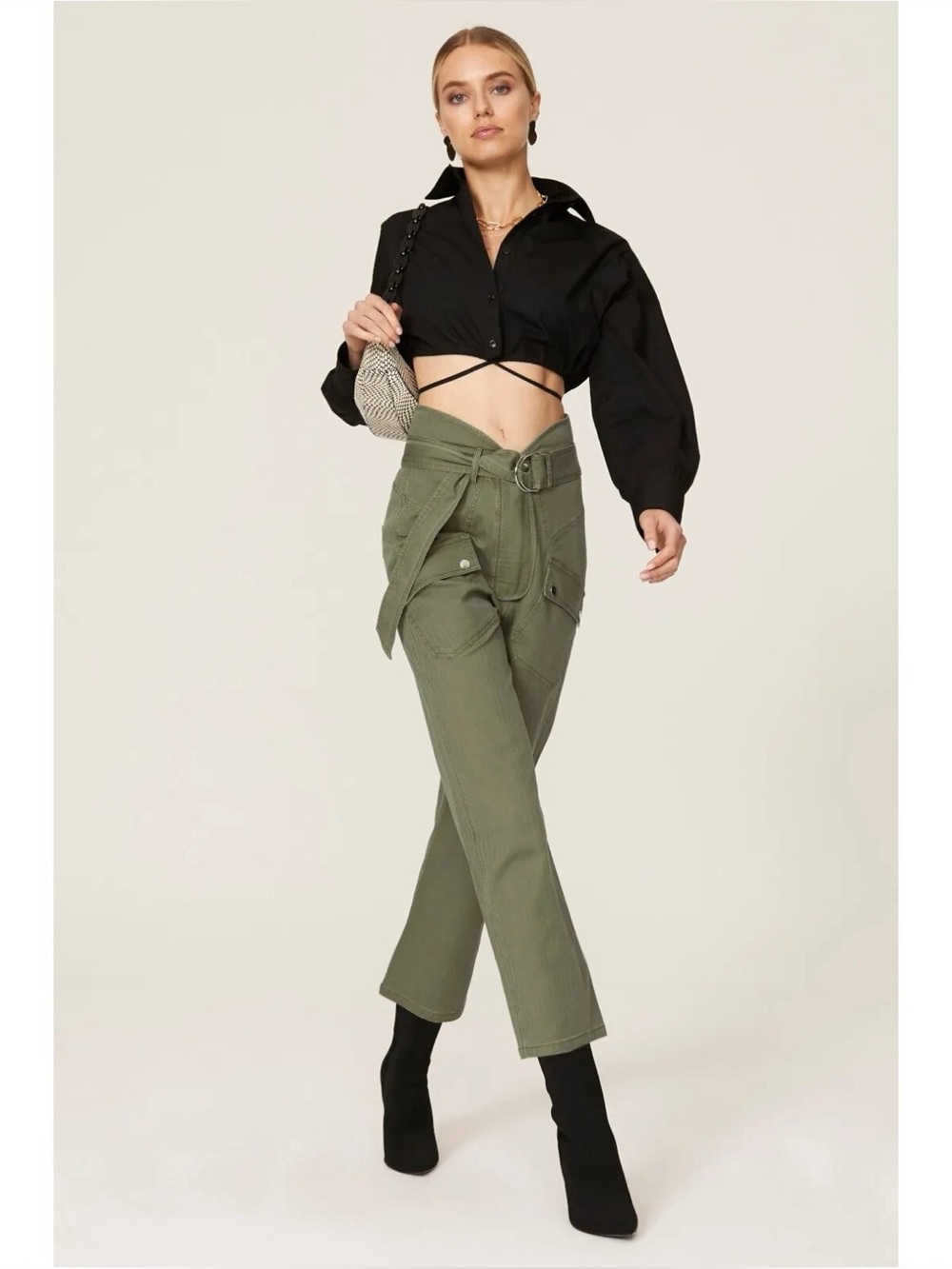Marissa Webb Collective High Rise Canvas Slim Straight Pants Green Size 4